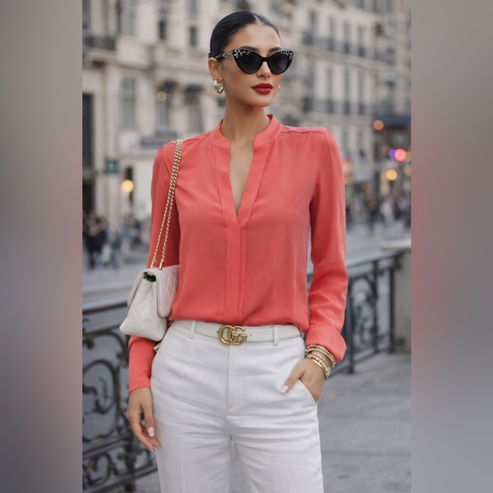 BCBGMAXAZRIA “Carolyn” Silk Long Sleeve Blouse – Size XS